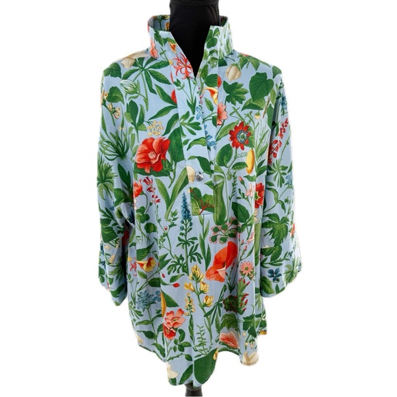 Tuckernuck Floral Blue Blooming Botanical Willow Blouse Tunic Top Size Medium - Picture 1 of 17